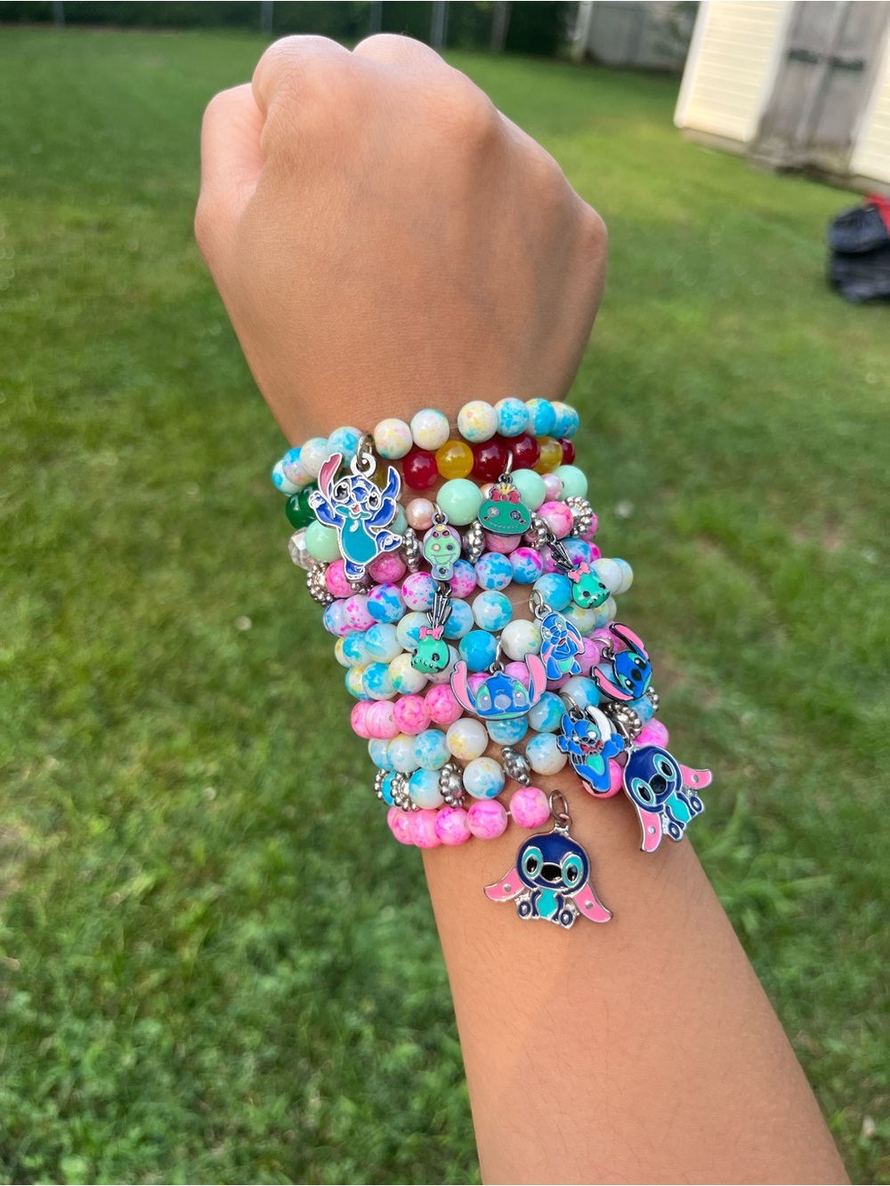Lilo & Stitch Scrump Head Charm Bracelet with Multicolor Marble Beads